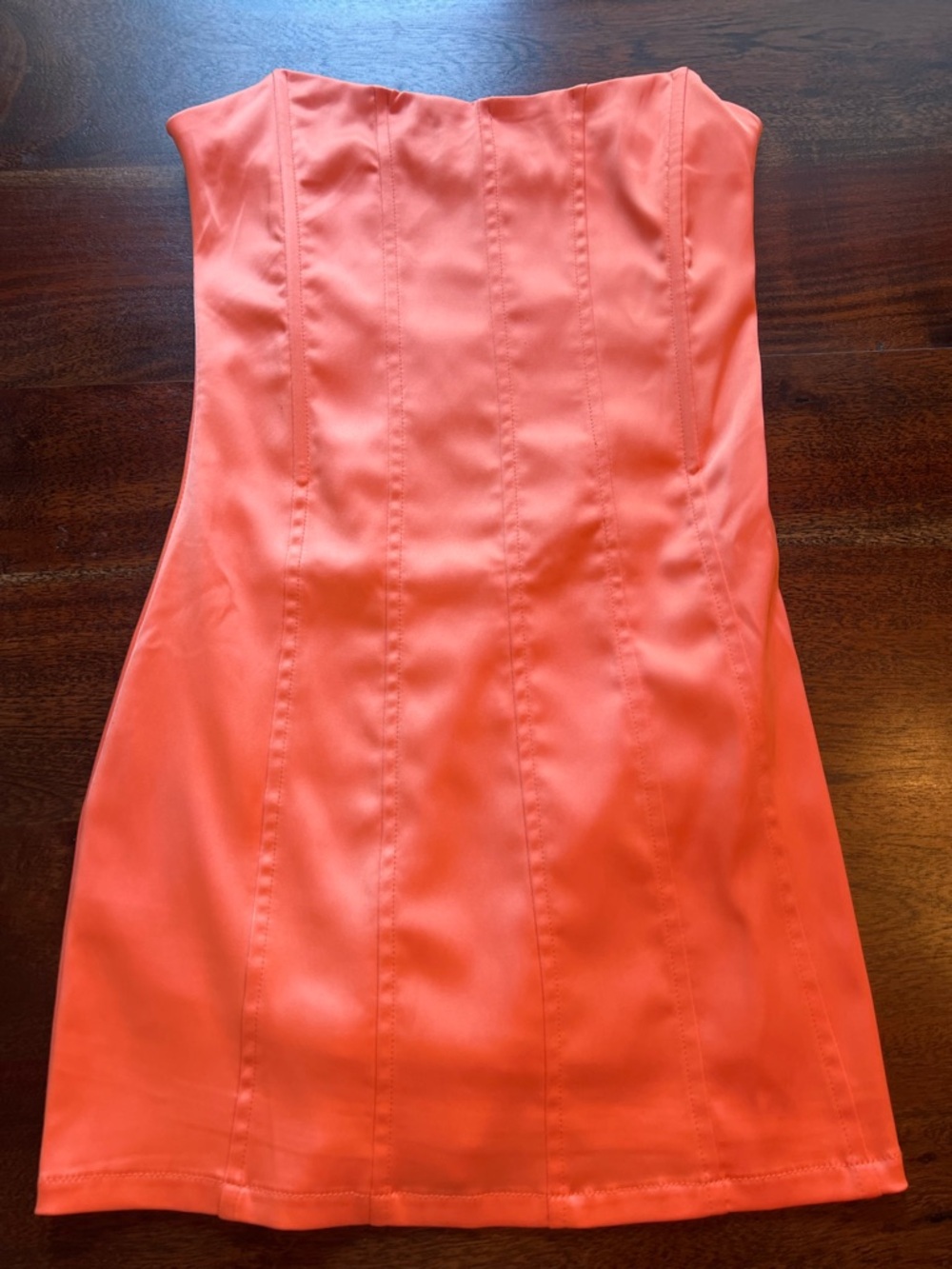 Strapless Coral Satin Mini Dress with boning